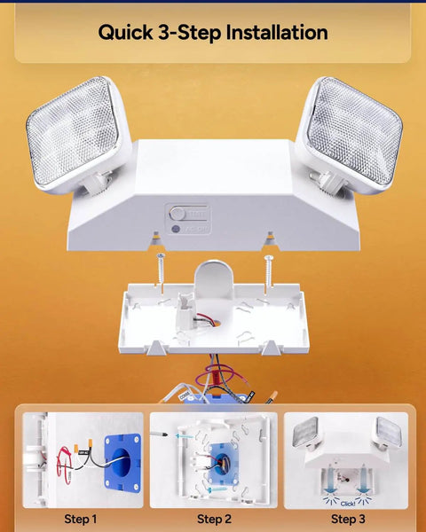 Six Pack LED Emergency Lights For Business With Backup Battery And 90 Minute Run Time, Wall Mount, Hard Wired installation
