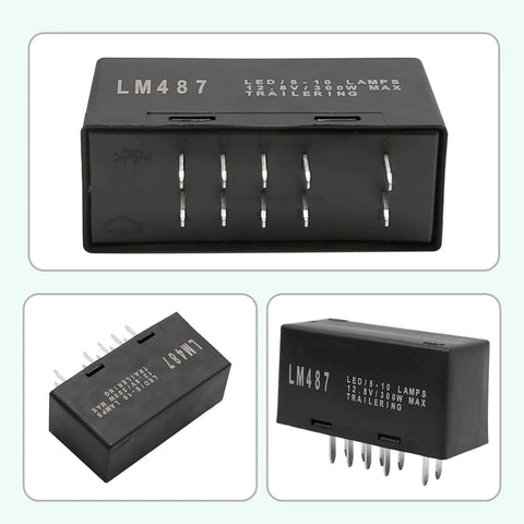 LED Flasher Relay For Turn Signals And Hazard Lights Hyperflash Fix Plug And Play Easy Install For Chevy GMC Cadillac And Hummer 03 07 Models Replaces 10383321 15764135 10383320 15231201 LM487 EFL27 with visible prongs and black casing.