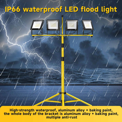 Ultra Bright Plug In LED Work Light With Stand 28,000 Lumen 110V Outdoor Flood Light With 4 Adjustable Heads Foldable Tripod