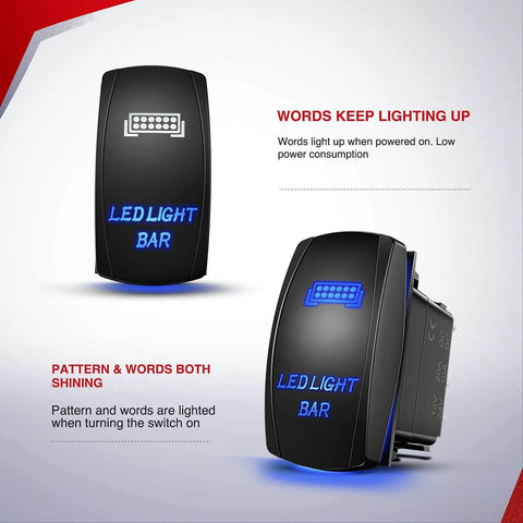 Dual Output LED Light Bar Wiring Harness Kit For 12V Systems rocker switch with LED indicator and text illuminated