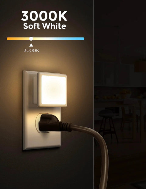 Led Night Light 2 Pack Plug In Wall Dusk To Dawn Auto On Off 3000K Soft White 0.3W glowing in dark room with plug