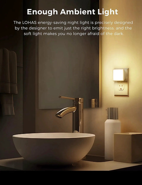Bathroom with Led Night Light 2 Pack Plug In Wall Dusk To Dawn Auto On Off 3000K Soft White 0.3W 40 Lumen above sink