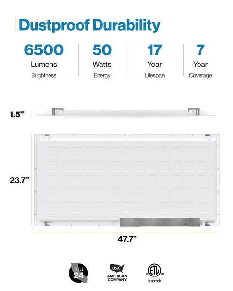 2x4 LED Flat Panel Ceiling Light, Pack Of 12, Dimmable 0-10V, Selectable CCT 4000K, 5000K, 6000K, 30W, 40W, 50W Options, 6500 Lumens