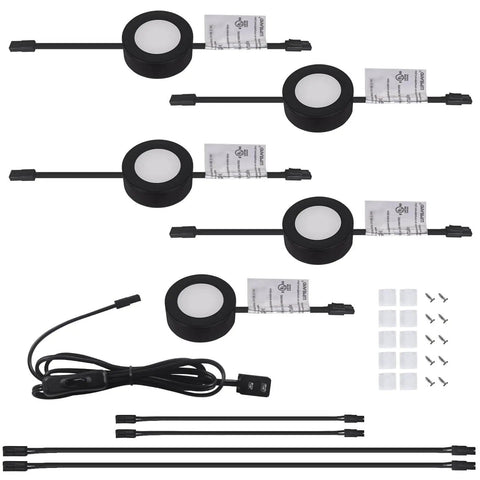 Wired LED Puck Lights For Cabinets 120V Plug In Lighting Warm White Surface Or Recess Mount Black Finish 2.7W Each