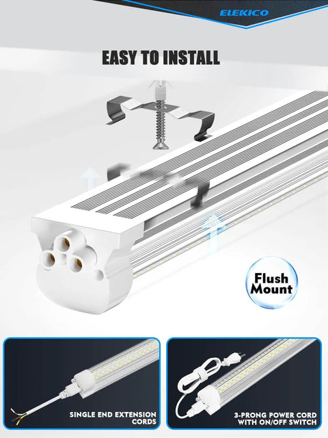 Detailed view of Six Pack 50W 4Ft LED Shop Lights With 7500 Lumens 5000K V Shape Lighting Linkable Design For Garage Workshop