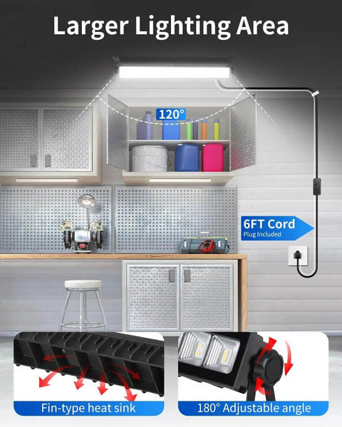 IP66 Waterproof 45W LED Shop Light With 5400 Lumens At 6000K Daylight White 6 Foot Power Cord And Built In Switch Plug In Work Light installed