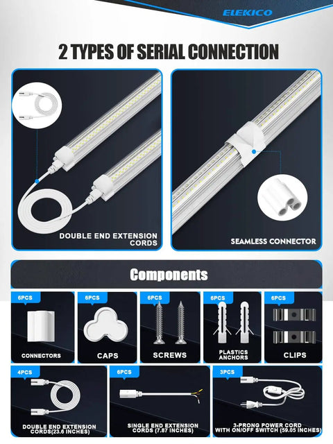 Two types of connection methods for Six Pack 50W 4Ft LED Shop Lights With 7500 Lumens 5000K V Shape Lighting Linkable Design
