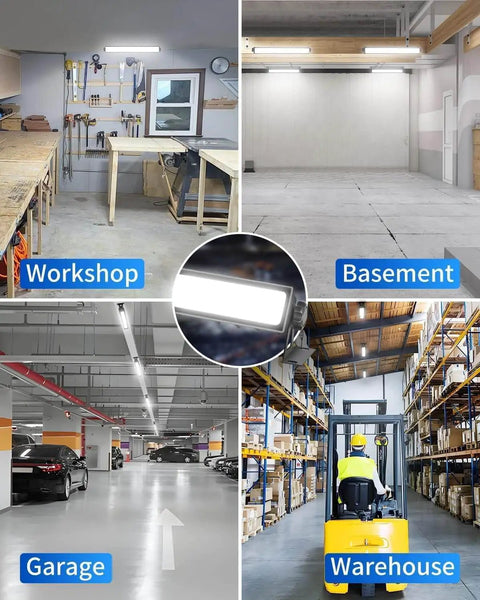 IP66 Waterproof 45W LED Shop Light With 5400 Lumens At 6000K Daylight White installed in garage, workshop, warehouse, basement