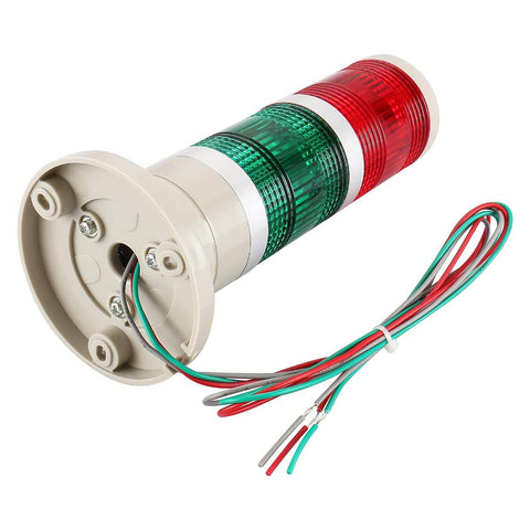 Industrial Signal Light Tower LED 24V DC Red And Green Steady Light LTP502T with mounting holes and wiring, close-up view