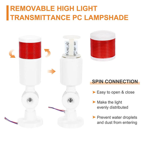 1 Layer LED Signal Warning Light Tower With Buzzer 12-24V 10A Column Stack Light for Factories showing removable lampshade