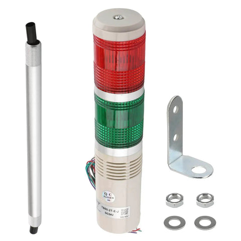 Industrial Signal Light Column LED Alarm Tower Light Indicator With Red And Green LEDs 90dB Audible Warning 24V AC 3W Power Water Resistant Durable Plastic Housing TB50-2T-E-J Othmro