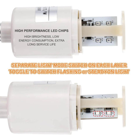 1 Layer LED Signal Warning Light Tower With Buzzer 12-24V 10A Column Stack Light features switch for flashing or steady light mode.
