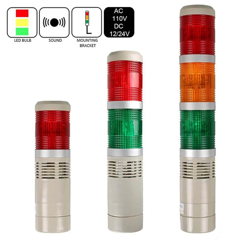 Industrial Signal Tower With LED Stack Lights And Built In Buzzer For Quick Warning And Safety 3 Layer Red Yellow Green LED Rings DC 12V