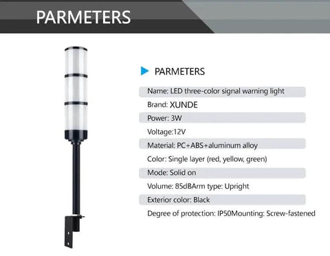 Industrial DC12V LED Signal Tower Light With L Shaped Base Three Color Stacking Alarm Light And Buzzer for CNC Machines