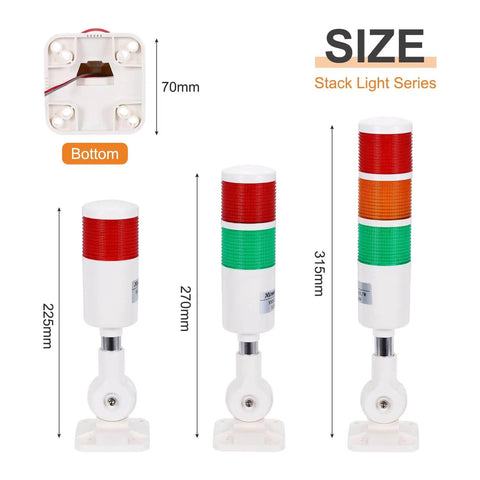 Front view of three 2 Layer LED Signal Warning Light Tower With No Buzzer 12 24V 10A Column Warning Tower Stack Lights