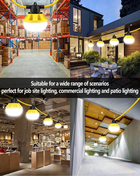 Industrial Grade LED Construction String Lights For Job Sites 100 Ft 10 Bulbs 10000LM Output Weatherproof And Linkable 5000K