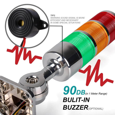 110V To 220V LED Stack Tower Light With Buzzer Industrial Warning Light Andon Light Column Signal Tower Indicator Beacon Continuous Or Flashing Mode 1 Layer Prism Cut PC Lampshade High Brightness Low Power 100000 Hour Lifespan, close-up view
