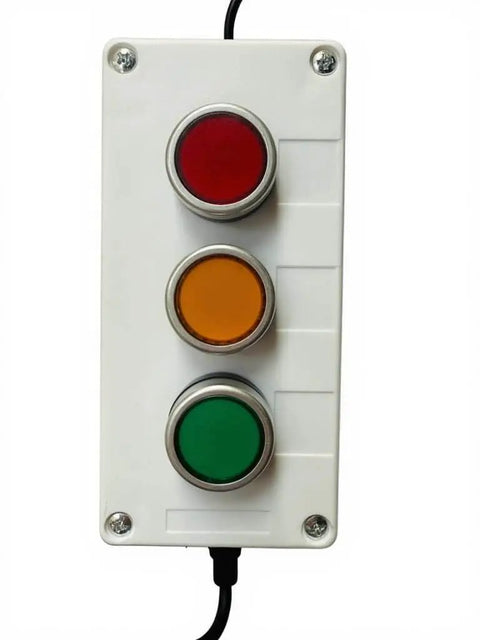 Alt Tag: Three Stack LED Tower Light Set With Red Yellow Green Signals For Shop Floor Pros, Industrial On Off Switch, 16 Ft US Plug Extension Cord