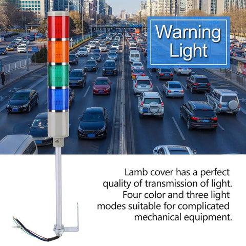 4 Layer LED Tower Light Industrial Warning Signal with holder, red green yellow blue indicators for factory automation, 110V AC