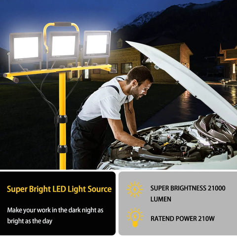 Ultra Bright 3 Head LED Work Light With Stand, 22000 Lumen Tripod Work Light for Outdoor and Indoor Job Sites, IP66 Waterproof in use