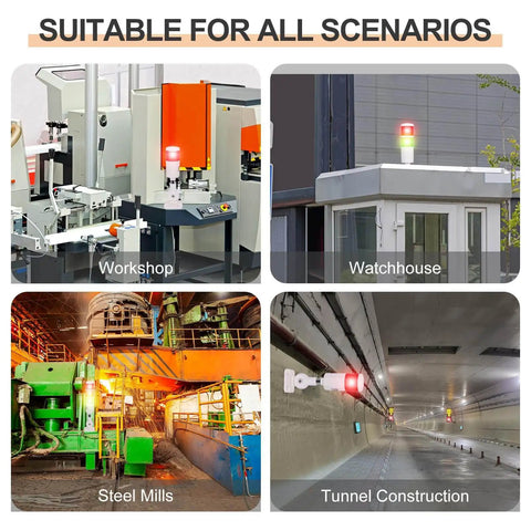 1 Layer LED Signal Warning Light Tower With Buzzer 12-24V 10A in workshop, watchhouse, steel mills, and tunnel settings