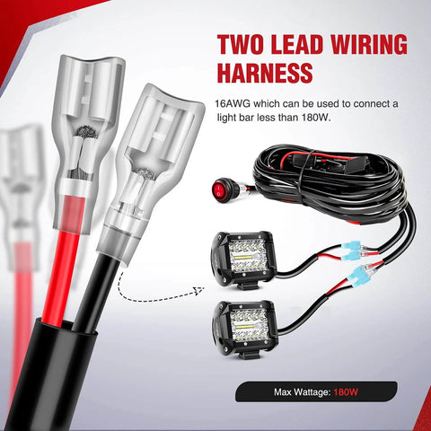 LED Light Bar Wiring Harness Kit With 12V On Off Switch And Power Relay, Blade Fuse, 12 Foot Extendable Harness, Dual Output For Off Road