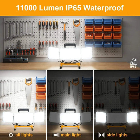All In One LED Work Light With Stand For Night Jobs And Camping, 11000 Lumen Foldable Outdoor Light IP65 Waterproof in workshop