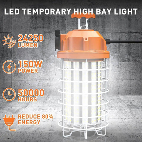 150W High Bay LED Work Light 23550 Lumens 5000K Daylight White Indoor Outdoor Hook Portable Hanging Lighting