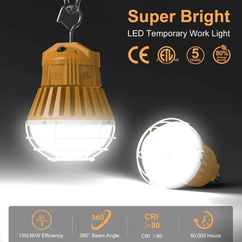 LED Temporary Work Light 48W 64W 80W Adjustable CCT 4500K 5000K 5700K Boss Level Brightness With 10ft Cable Sturdy Hooks