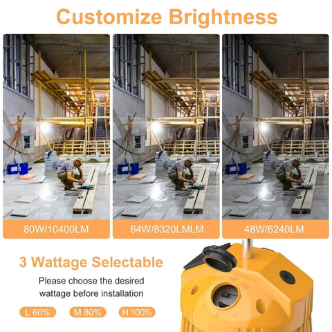 LED Temporary Work Light 48W 64W 80W Adjustable CCT 4500K 5000K 5700K Boss Level Brightness With 10ft Cable displayed