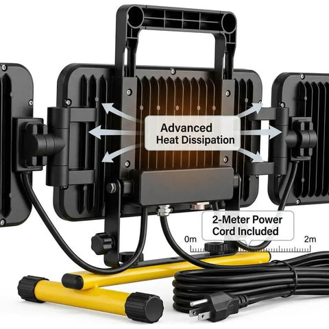 All In One LED Work Light With Stand For Night Jobs And Camping, 11000 Lumen Foldable Outdoor Light with heat dissipation back view