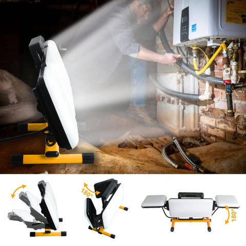 All In One LED Work Light With Stand For Night Jobs And Camping, 11000 Lumen Foldable Outdoor Light IP65 Waterproof in use