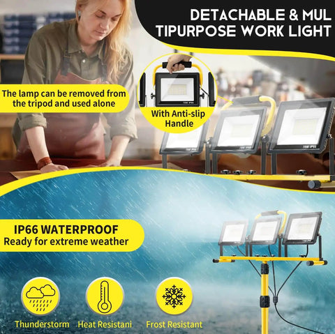 LED Work Light With Stand Pacolit P 21000 Lumen 3 Head Adjustable Individual Switches IP66 Waterproof Foldable Tripod