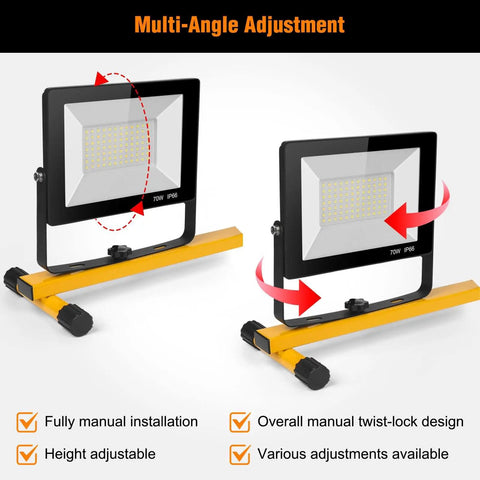 21000 Lumen LED Work Light With Stand, Dual Head Adjustable, Waterproof Foldable Tripod showcasing multi-angle adjustment capabilities