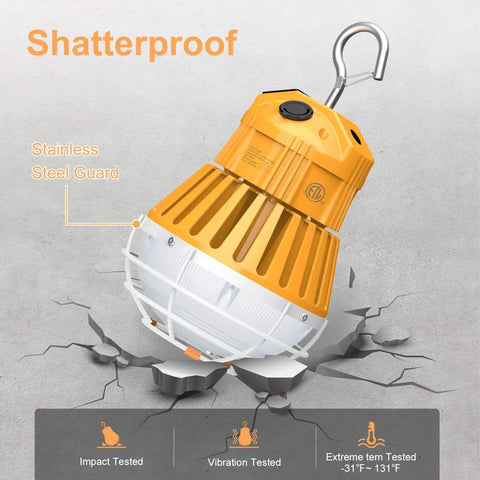 LED Temporary Work Light 48W 64W 80W Adjustable CCT 4500K 5000K 5700K Boss Level Brightness With 10ft Cable Sturdy Hooks