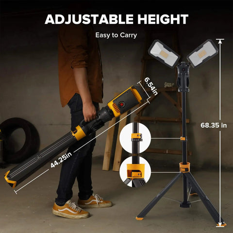 Ultra Bright LED Work Light With Telescoping Tripod, Beast Mode Brightness, Dual Head Design, 11000 Lumen, 92W Dimmable
