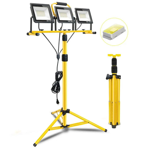 LED Work Light With Stand Pacolit P 21000 Lumen 3 Head Adjustable Individual Switches IP66 Waterproof Foldable Tripod 16.4 ft Cord