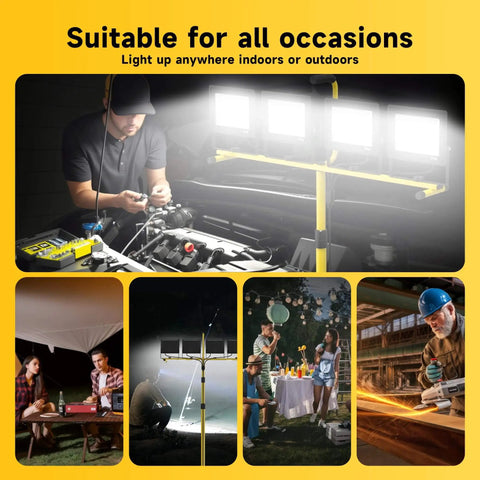 Ultra Bright Plug In LED Work Light With Stand 28,000 Lumen 110V Outdoor Flood Light With 4 Adjustable Heads Foldable Tripod