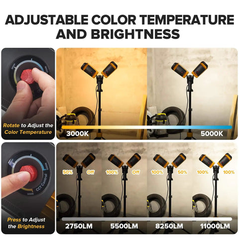 Ultra Bright LED Work Light With Telescoping Tripod, Beast Mode Brightness, Dual Head Design, 11000 Lumen, 92W Dimmable