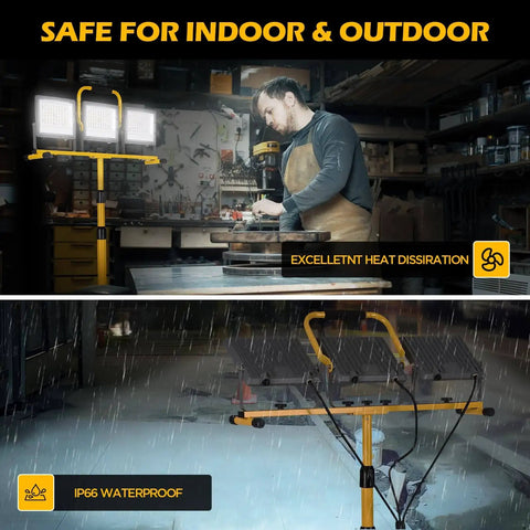 30000 Lumen LED Work Light With Stand, 3 Adjustable Head Waterproof Foldable Tripod, IP66 Rated for Indoor and Outdoor Use