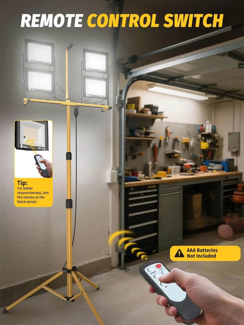 Ultra Bright 32000 Lumen LED Work Light With Stand And Remote, Four Head 280W Portable Tripod Light in workshop