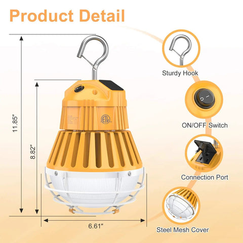 LED Temporary Work Light 48W 64W 80W Adjustable CCT 4500K 5000K 5700K Boss Level Brightness With 10ft Cable