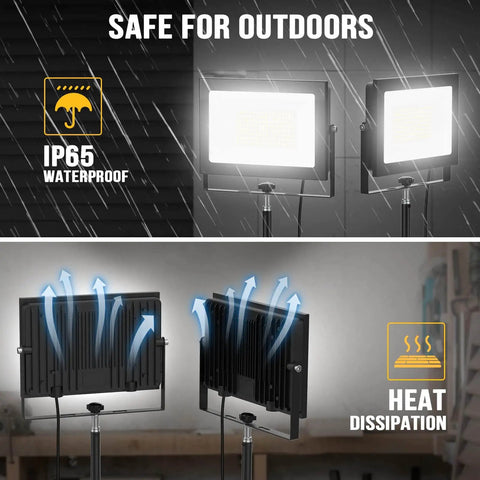 2 Pack LED Work Lights With Stand 110W 11000 Lumens Portable Tripod Flood Lights IP65 Waterproof And Adjustable Head
