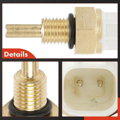 A-Premium left engine coolant temperature sensor with brass threaded body, black O-ring, and white plastic connector
