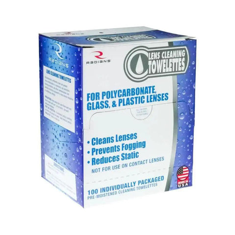 Lens Cleaning Towelettes Dispenser 100 Wipes Anti Fog For Glass Plastic Lenses in blue and white packaging