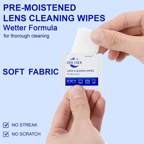 Individually Wrapped Microfiber Lens Wipes For Glasses Sunglasses And Cameras held in hand, highlighting portability and fabric softness.