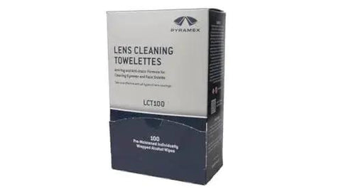Box of Individually Packaged Lens Towelettes No Streaks 100 Count Glasses And Screens with label visible