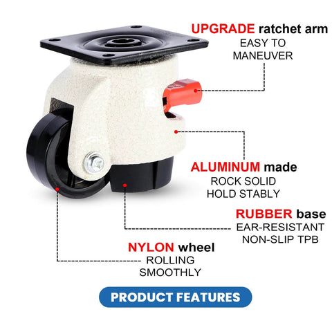 ✝️ Leveling Casters Heavy Duty with Upgraded Ratchet Handle Design, 360 Degree Swivel Castor Wheels, Adjustable Casters with Feet