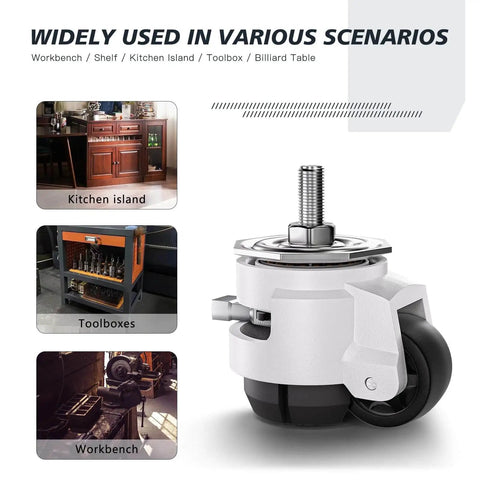 Heavy Duty Leveling Casters Set of 4 for Workbenches and Machinery, Adjustable Retractable Stem Caster Wheels With T Nuts