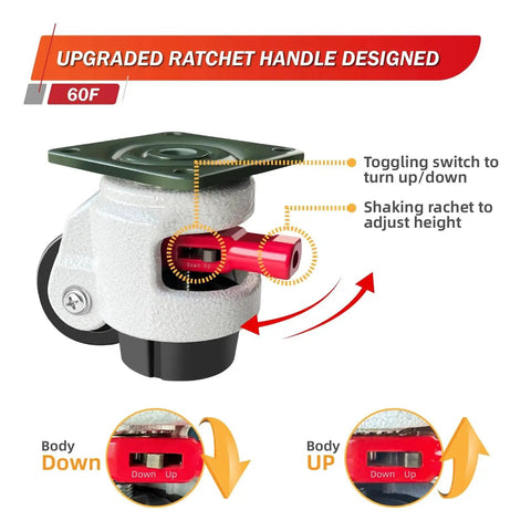 Heavy Duty Leveling Casters With 360 Degree Swivel And Upgraded Handle, Height Adjustable For Work Benches Machines Equipment